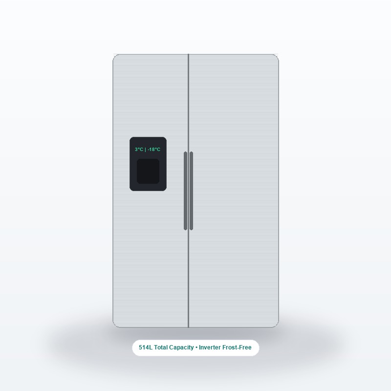 Hisense 514L Side-by-Side Inverter Refrigerator Silver